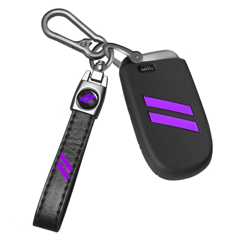 YOSRTER Key Fob Cover with Keychain for Dodge Charger Durango Challenger Journey Dart Remote Control Key Fob Protect Shell Key Holder for Dodge Accessories (Purple Trim) - Image 1