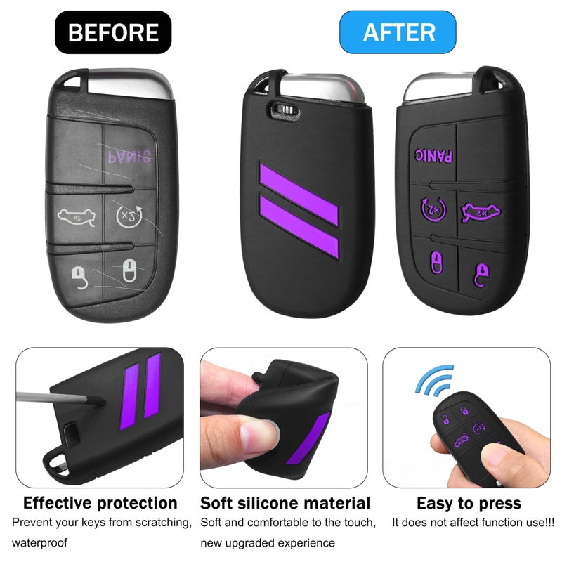 YOSRTER Key Fob Cover with Keychain for Dodge Charger Durango Challenger Journey Dart Remote Control Key Fob Protect Shell Key Holder for Dodge Accessories (Purple Trim) - Image 4