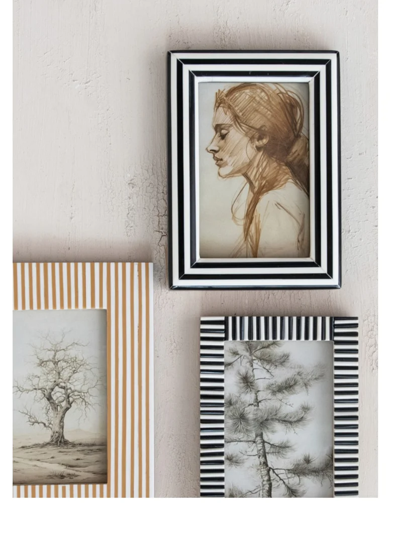 The Saffron Souk Black &amp; White Striped Photo Frame