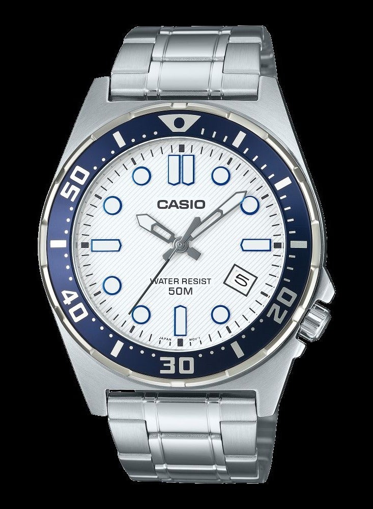 CASIO ساعة يد للرجال من الفولاذ المقاوم للصدأ بتصميم أنالوج قياسي MTD-135D-7AV