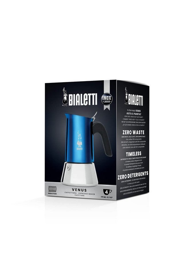 BIALeTTI Bialetti New Venus Induction, Stovetop Coffee Maker, 18/10 Steel ; Suitable for Induction and Gas Stove (4 Cup Blue)  - Image 3