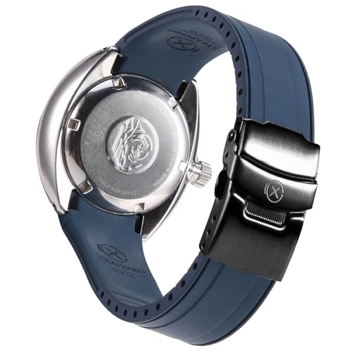 INO Design StrapXPro(SBX1A) Watch Band 20mm Rubber Curved End Dive Watch Strap Replacement for Seiko Prospex MM200/ MM200GMT Automatic Diver's watches SPB187, SPB299, SPB381,etc. (Navy Blue with Black Clasp) - Image 1