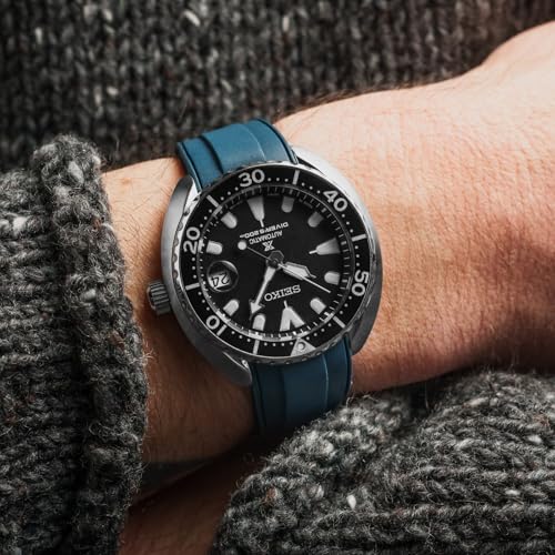 INO Design StrapXPro(SBX1A) Watch Band 20mm Rubber Curved End Dive Watch Strap Replacement for Seiko Prospex MM200/ MM200GMT Automatic Diver's watches SPB187, SPB299, SPB381,etc. (Navy Blue with Black Clasp) - Image 4