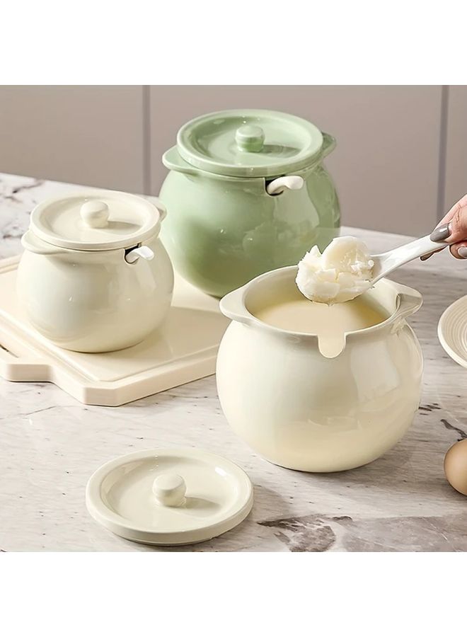 Green Ceramic Butter Containers With Lids 400ml Set For Kitchen Salt Sugar Chili Oil Storage - Image 1