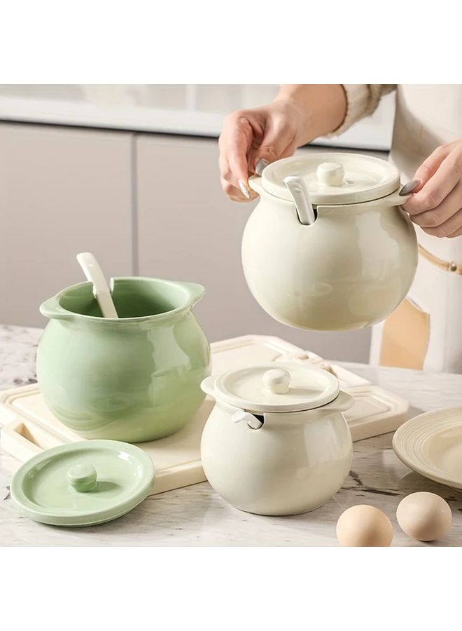 Green Ceramic Butter Containers With Lids 400ml Set For Kitchen Salt Sugar Chili Oil Storage - Image 3