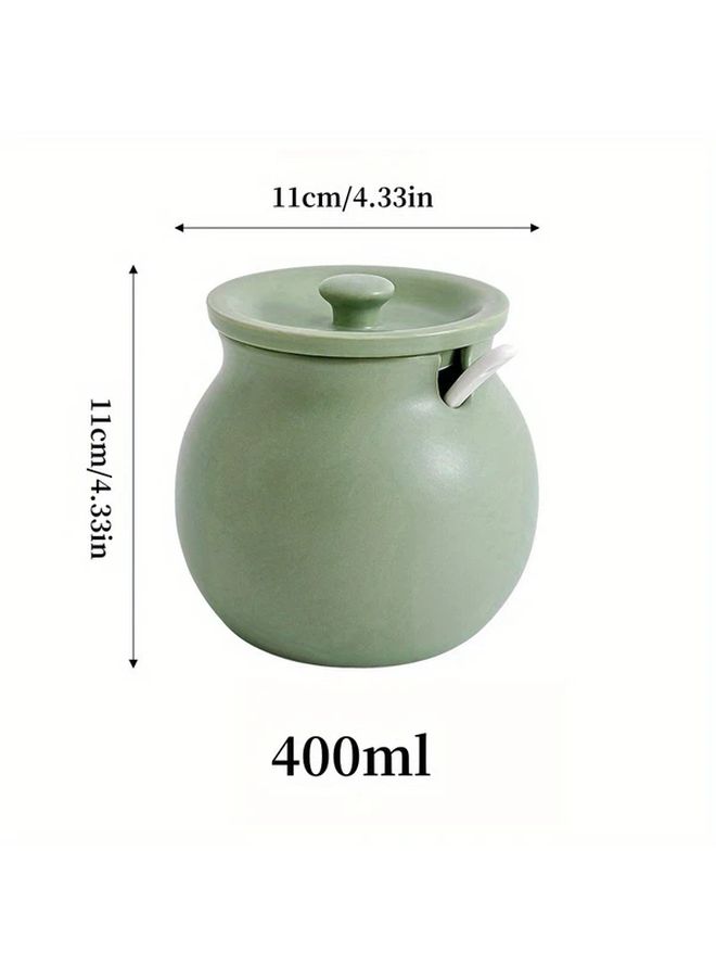 Green Ceramic Butter Containers With Lids 400ml Set For Kitchen Salt Sugar Chili Oil Storage - Image 5