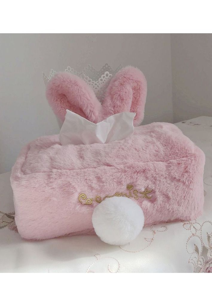 Loquat Rabbit Ears Plush Tissue Box Pink - Image 1