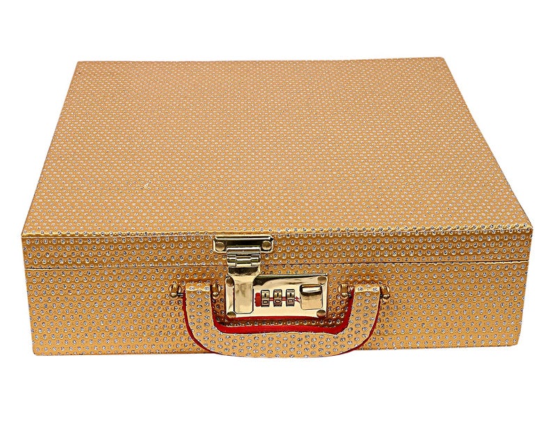 Kuber Industries Kuber Industries Stone Design Wooden 4 Rod Bangle Storage Box With Mirror & Numer Lock System (Gold)-HS_38_KUBMART20952  - Image 3