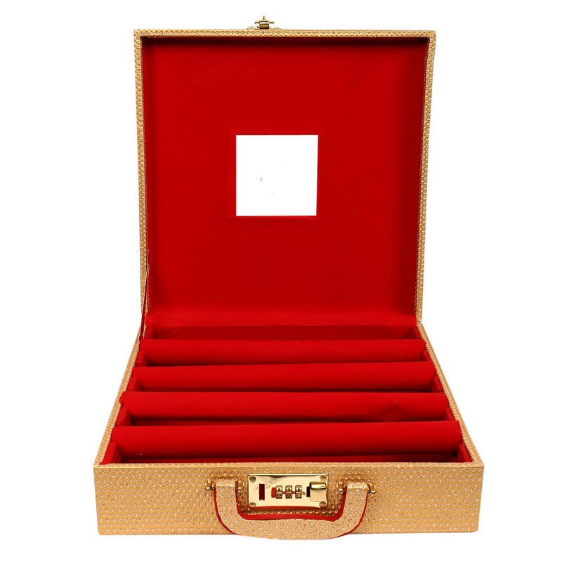 Kuber Industries Kuber Industries Stone Design Wooden 4 Rod Bangle Storage Box With Mirror & Numer Lock System (Gold)-HS_38_KUBMART20952  - Image 2