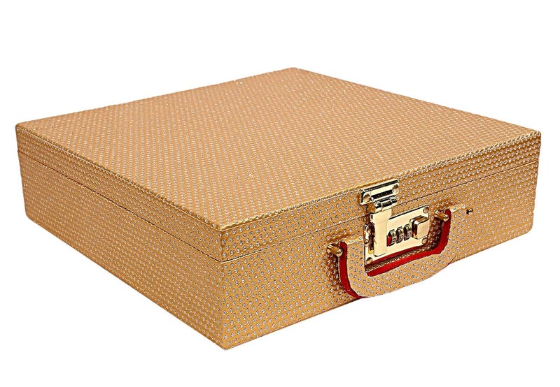Kuber Industries Kuber Industries Stone Design Wooden 4 Rod Bangle Storage Box With Mirror & Numer Lock System (Gold)-HS_38_KUBMART20952  - Image 1