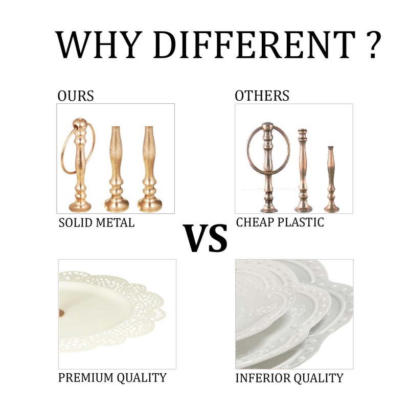 Elan حامل كعكة وكب كيك ثلاثي الطبقات من ELAN بتصميم معدني لحفلات أعياد الميلاد/الزفاف، حامل/قاعدة للحلويات (أوف وايت) - Image 4