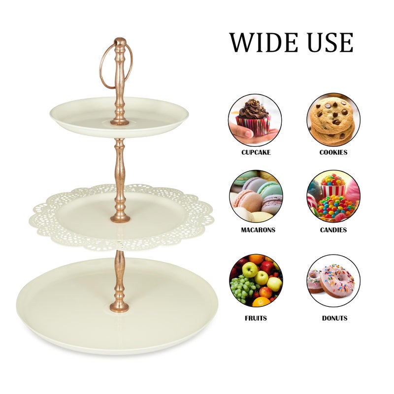 Elan حامل كعكة وكب كيك ثلاثي الطبقات من ELAN بتصميم معدني لحفلات أعياد الميلاد/الزفاف، حامل/قاعدة للحلويات (أوف وايت) - Image 3