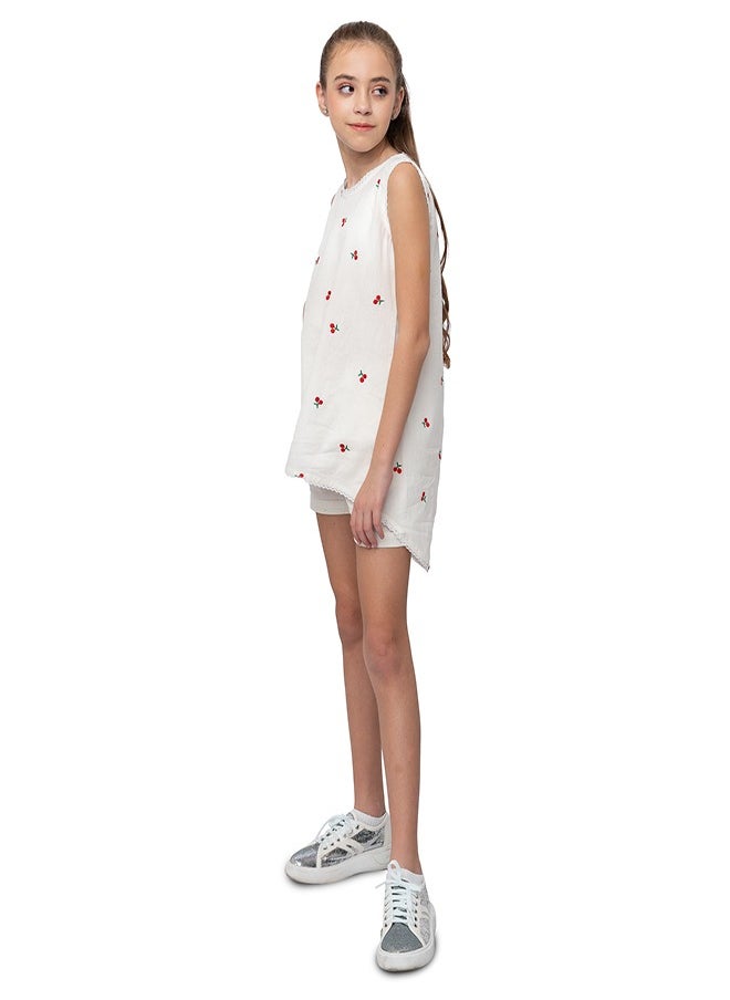 babyqlo Cherry embroidered long tail cotton top with short set for girls  - Image 2