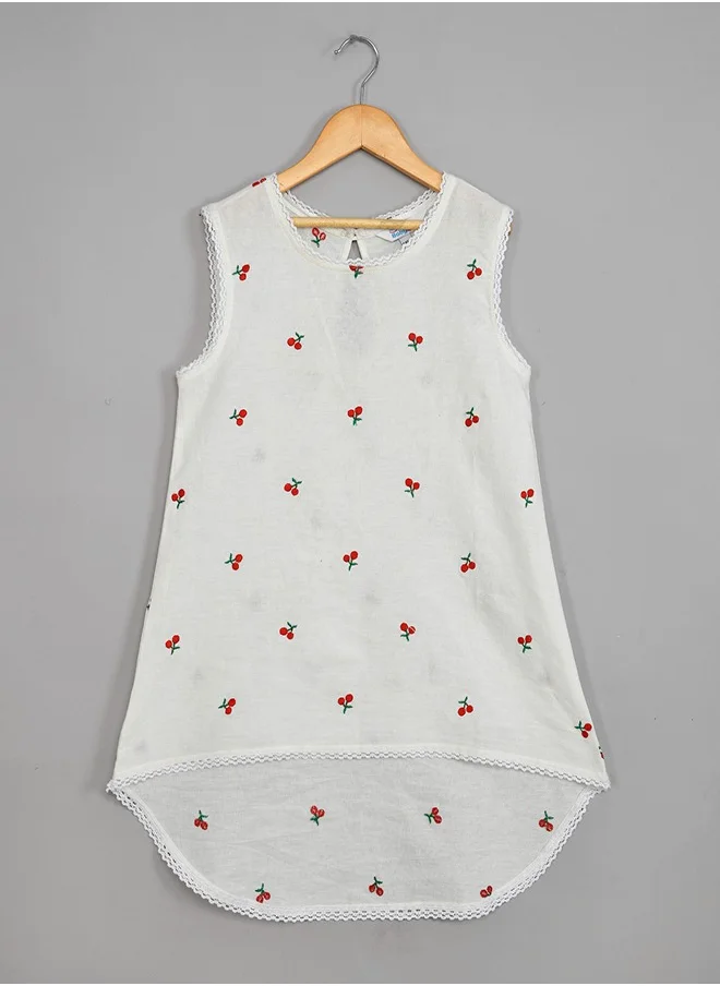 babyqlo Cherry embroidered long tail cotton top with short set for girls