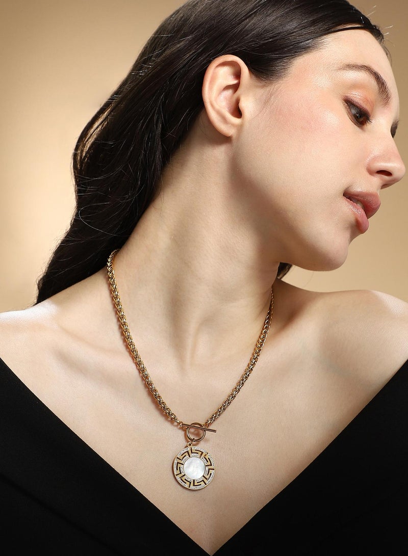 SOHI Women The Greek-Medalin Pendant Necklace | California  Colour | One-Size | Artificial Stone Alloy Material | Interlock Closure | Necklace For Casual & Evening Wear - Image 3