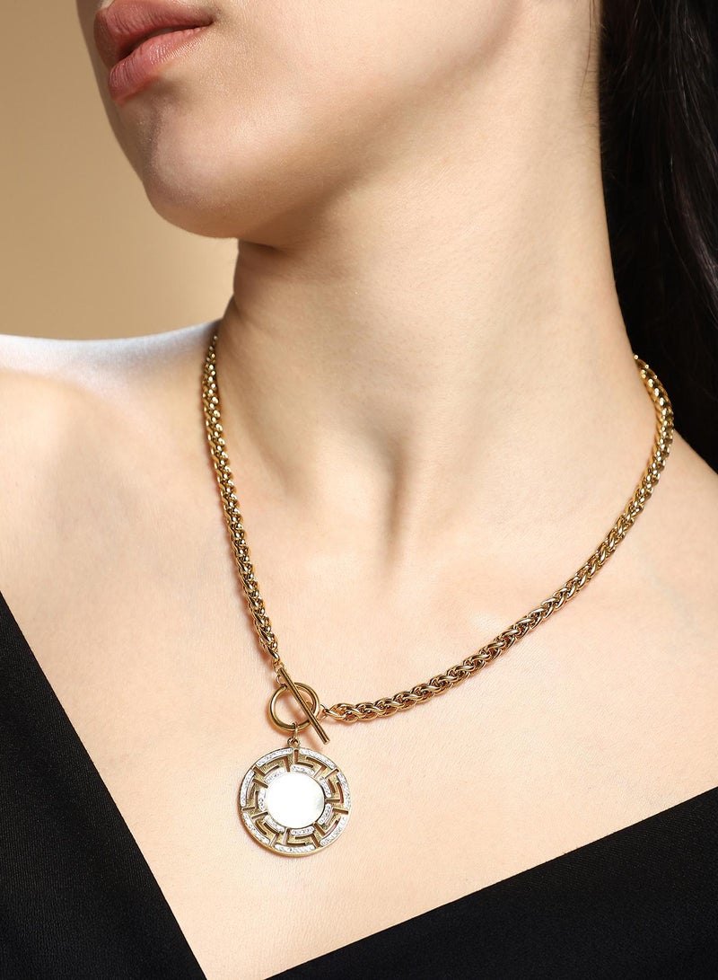 SOHI Women The Greek-Medalin Pendant Necklace | California  Colour | One-Size | Artificial Stone Alloy Material | Interlock Closure | Necklace For Casual & Evening Wear - Image 2