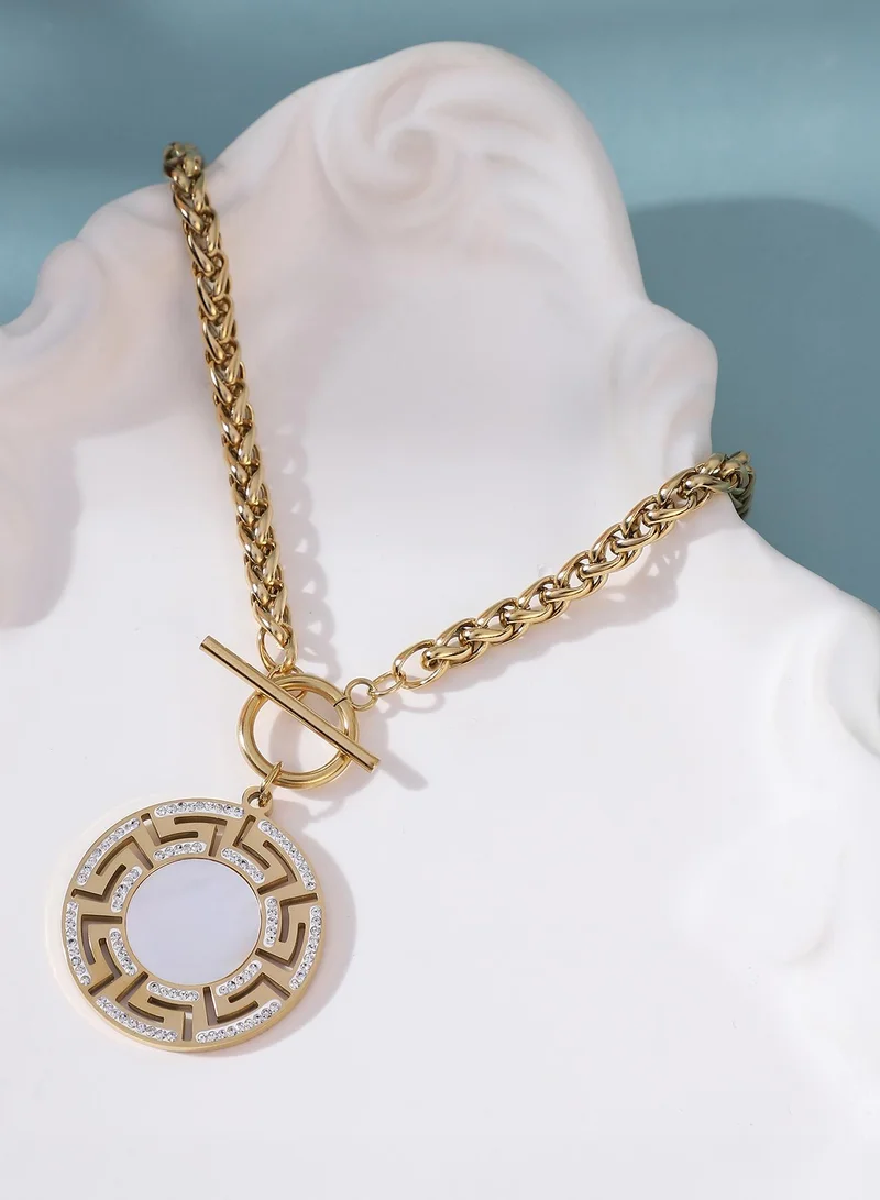 SOHI Women The Greek-Medalin Pendant Necklace | California  Colour | One-Size | Artificial Stone Alloy Material | Interlock Closure | Necklace For Casual & Evening Wear