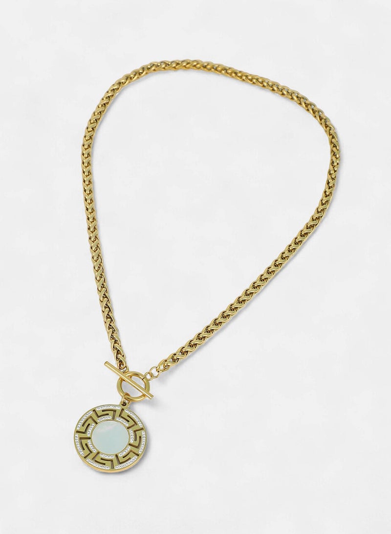SOHI Women The Greek-Medalin Pendant Necklace | California  Colour | One-Size | Artificial Stone Alloy Material | Interlock Closure | Necklace For Casual & Evening Wear - Image 4
