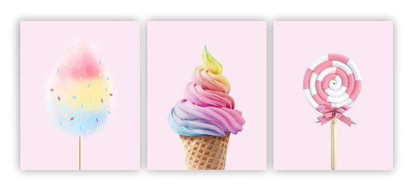 Barri Design Candy Poster Rainbow Ice Cream Cotton Candy Wall Art Decor Girls Bedroom Wall Decor Modern Art Pink Poster Kids Room Decor Unframed Pink Wall Art Prints Nursery Decoration - Image 1
