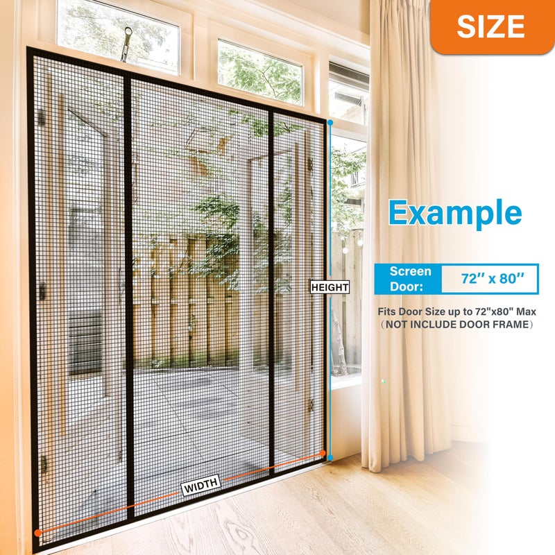 Mdavo Double Door Fiberglass Magnetic Screen Doorï¼ŒScreen Door Meshï¼ŒKeep Bugs Out, Heavy-Duty Mesh Curtain,Pet and Kid Friendly, Works with Front Doors, Sliding Doorsï¼ˆ72x80 Inch - Image 2