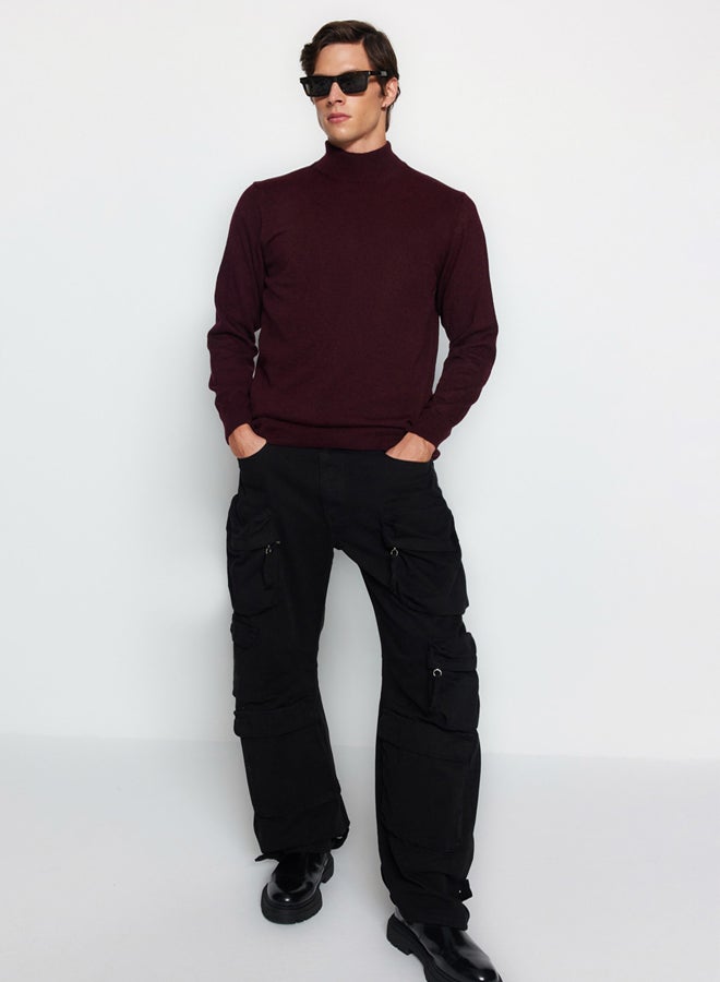 trendyol Claret Red Slim Fit Wool Half Turtleneck Basic Knitwear Sweater - Image 2