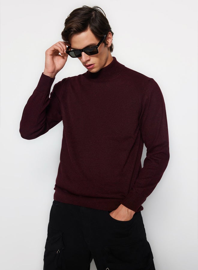 trendyol Claret Red Slim Fit Wool Half Turtleneck Basic Knitwear Sweater - Image 1