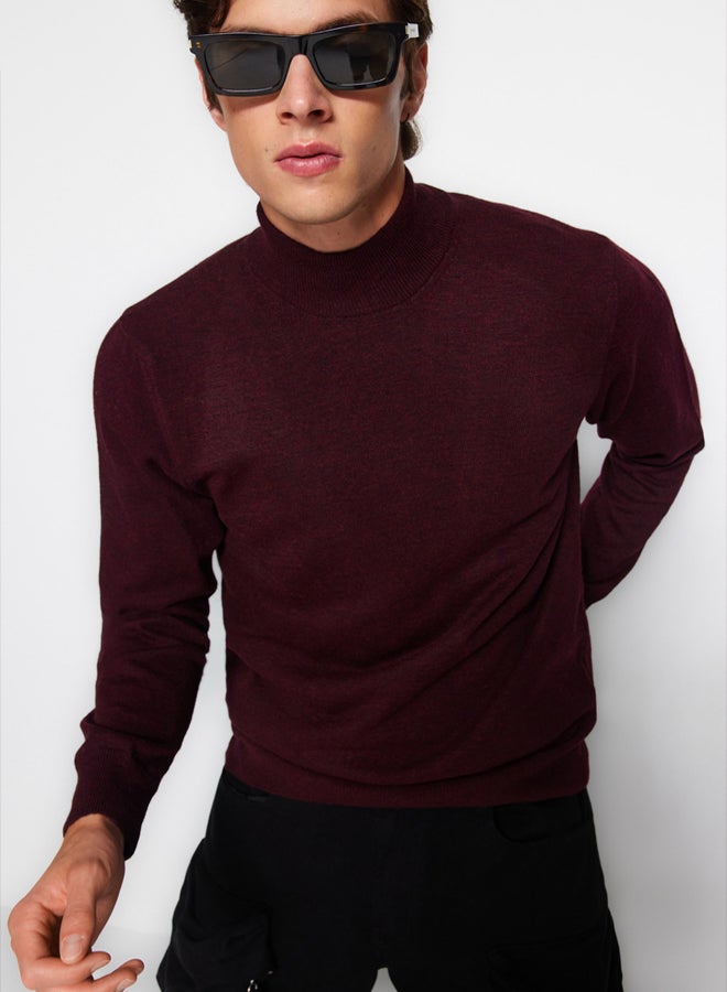 trendyol Claret Red Slim Fit Wool Half Turtleneck Basic Knitwear Sweater - Image 3