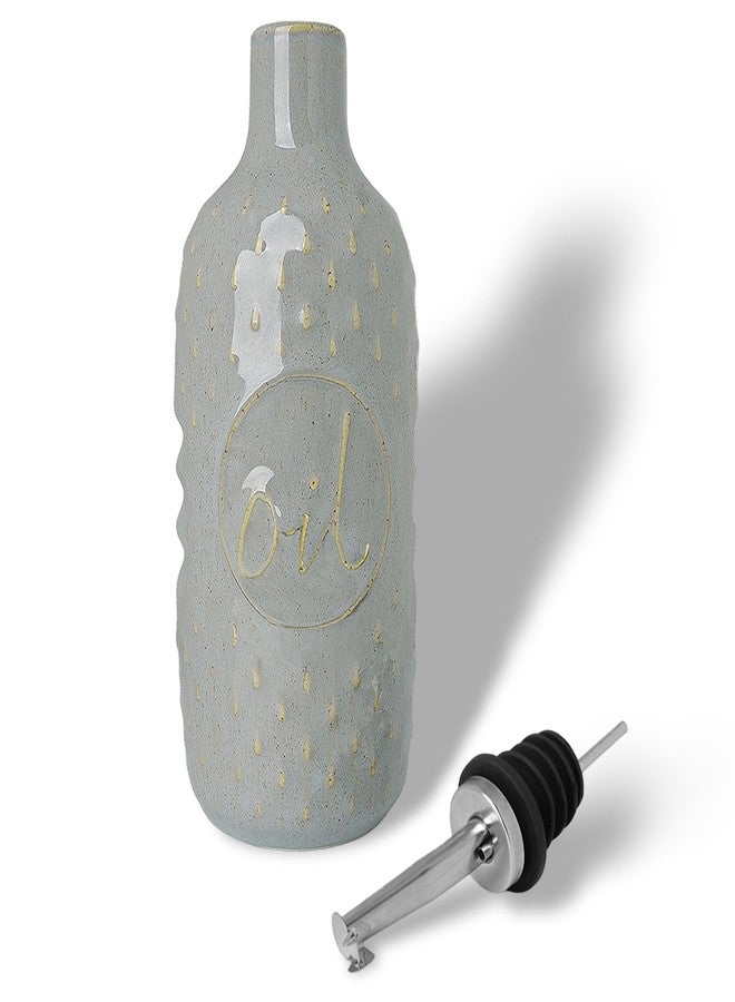 GDCZ Ceramic Olive Oil Dispenser Bottle, 13 Oz Relief Opaque Oil Cruet, Oil Dispenser for Kitchen Counter, for Storage Oil, Vinegar, Soy Sauce, Coffee Syrup, Liquids (Grey) - Image 1