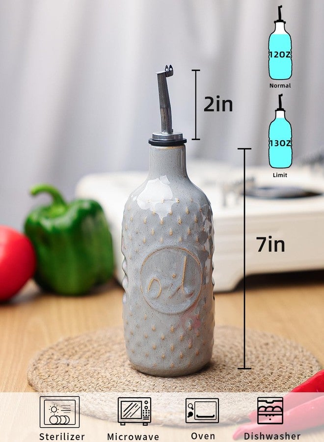 GDCZ Ceramic Olive Oil Dispenser Bottle, 13 Oz Relief Opaque Oil Cruet, Oil Dispenser for Kitchen Counter, for Storage Oil, Vinegar, Soy Sauce, Coffee Syrup, Liquids (Grey) - Image 2