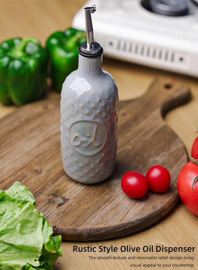GDCZ Ceramic Olive Oil Dispenser Bottle, 13 Oz Relief Opaque Oil Cruet, Oil Dispenser for Kitchen Counter, for Storage Oil, Vinegar, Soy Sauce, Coffee Syrup, Liquids (Grey) - Image 3