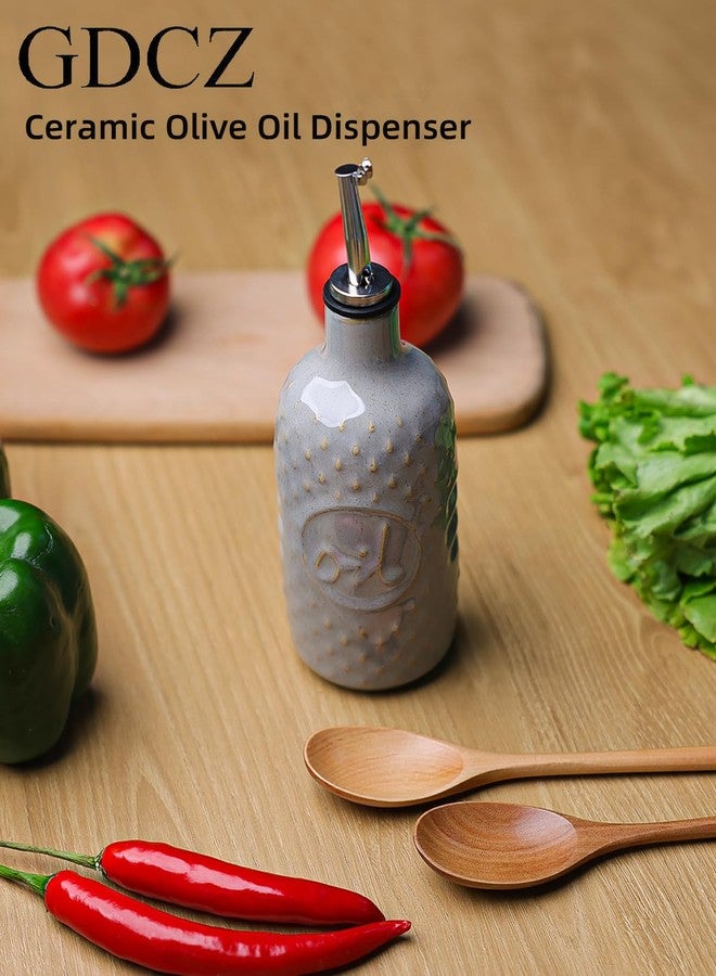 GDCZ Ceramic Olive Oil Dispenser Bottle, 13 Oz Relief Opaque Oil Cruet, Oil Dispenser for Kitchen Counter, for Storage Oil, Vinegar, Soy Sauce, Coffee Syrup, Liquids (Grey) - Image 4