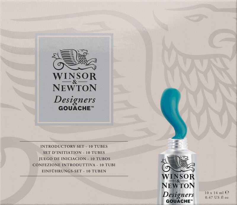 Winsor Newton Winsor & Newton Designers' Gouache Introductory 10-Tube Paint Set, 14ml,Blue,green,ivory,white - Image 1