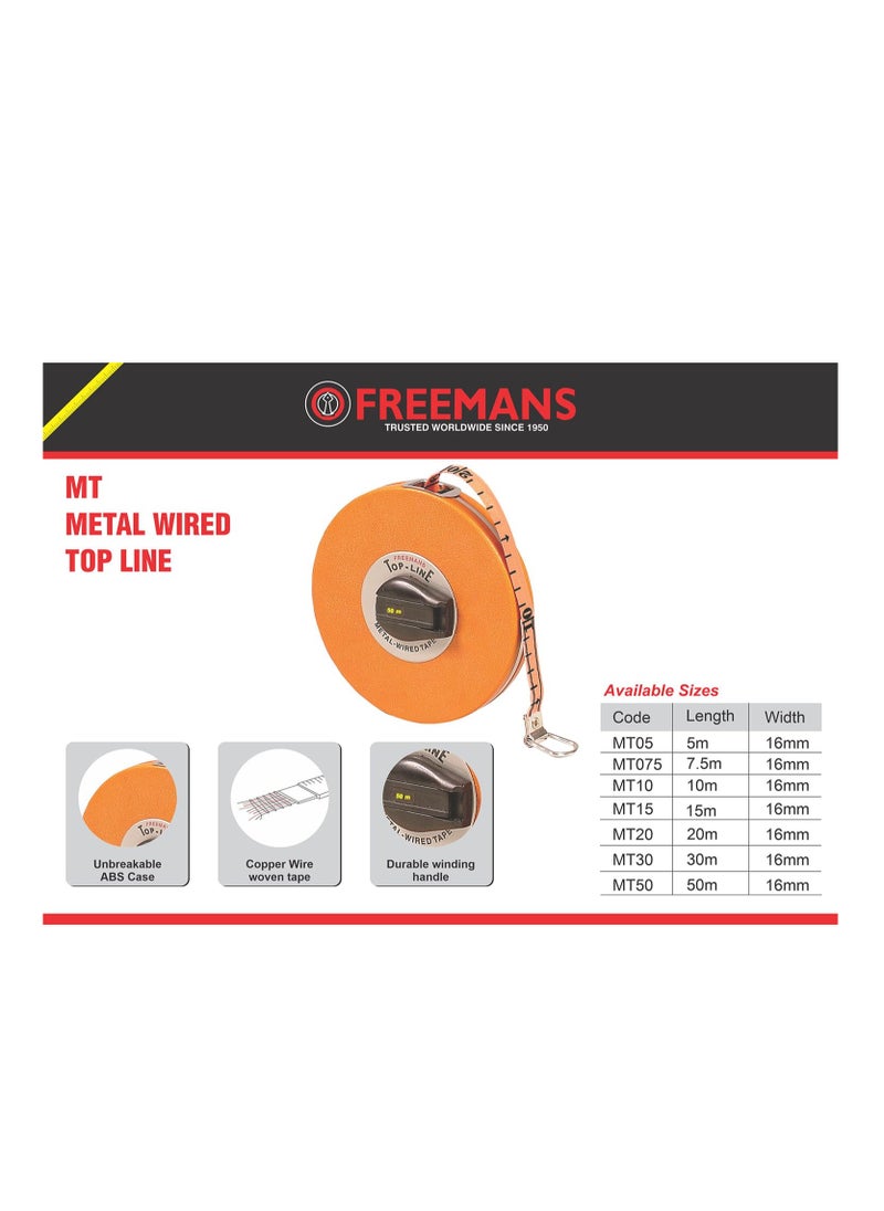 FREEMANS FREEMANS Top Line 50m:16mm Metal Wired Measuring Tape - 50m/165ft || Case Reinforced with Stainless Steel Band || Durable Winding Mechanism Handle and Stainless Steel Mouth with End Hook  - Image 2