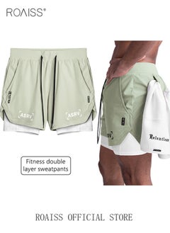 roaiss Five-Point Sports Shorts Fake Two-Piece Quick Drying Double Layer Basketball Pants Anti-Light Running Fitness Summer  - Image 1