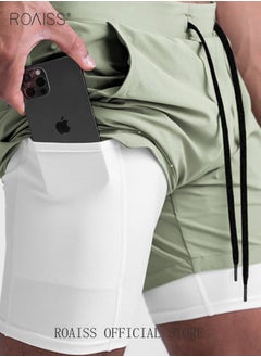 roaiss Five-Point Sports Shorts Fake Two-Piece Quick Drying Double Layer Basketball Pants Anti-Light Running Fitness Summer  - Image 4