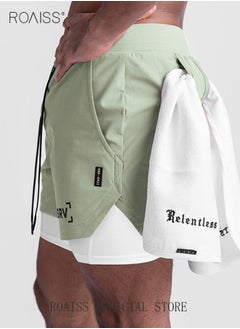 roaiss Five-Point Sports Shorts Fake Two-Piece Quick Drying Double Layer Basketball Pants Anti-Light Running Fitness Summer  - Image 3
