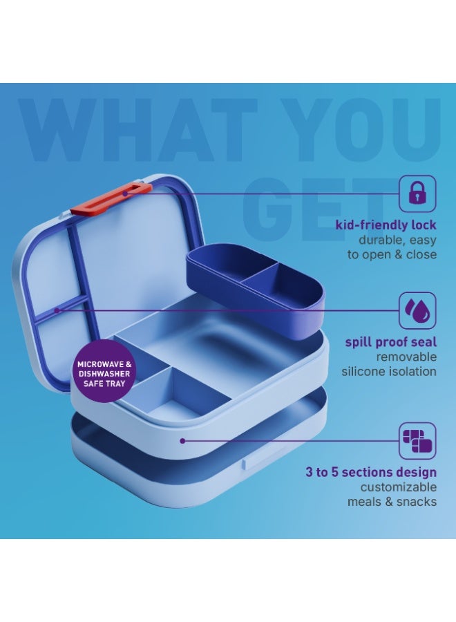 BEOLA Bento Box with 5 Compartments, BPA Free Plastic Lunch Container, Leakproof School Tiffin Lunch Box with Lid, Snack Organizer, Lightweight Food Storage (Gaming) - Image 2
