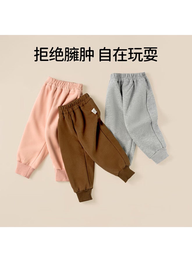Ouyun Kids Fleece Lined Warm Sports Pants Sweatpants Autumn Winter Trousers Coffee Color Size 110
