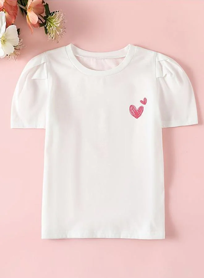 Take Two Heart Print Round Neck Short Sleeve T-Shirt