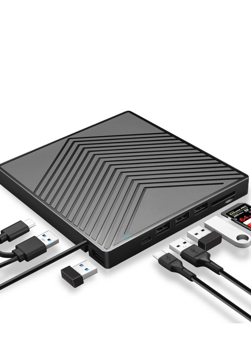 SOLARAE Ultra Slim External CD DVD Drive with USB 3.0, 4 USB Ports, and 2 TF/SD Card Slots - Optical Disk Drive for Laptop, Mac, PC, Windows 11/10/8/7, and Linux OS. - Image 1