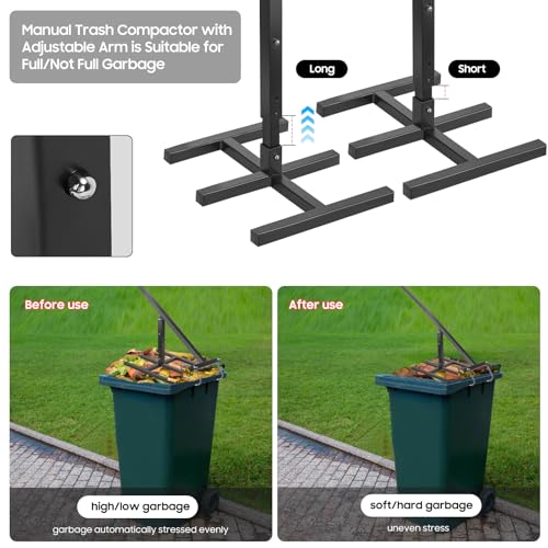 BINGOX Manual Trash Compactor, Waste Recycling Hand Tool for Outdoor Use, Touchless Bin Compactor for 120-660L Wheelie Bins, Iron Compacting Trash Can - Image 4