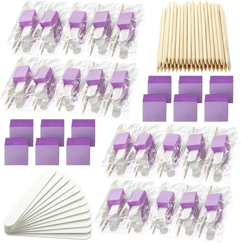 Leelosp 120 Sets Disposable Manicure Kit Basics 3 Pieces Nail Kit, White Wood Nail File 180/180 Grit, Orange Mini Buffer 100/180 Grit, Individually Packed Mini Pedicure Set for Fingernails Toenails 