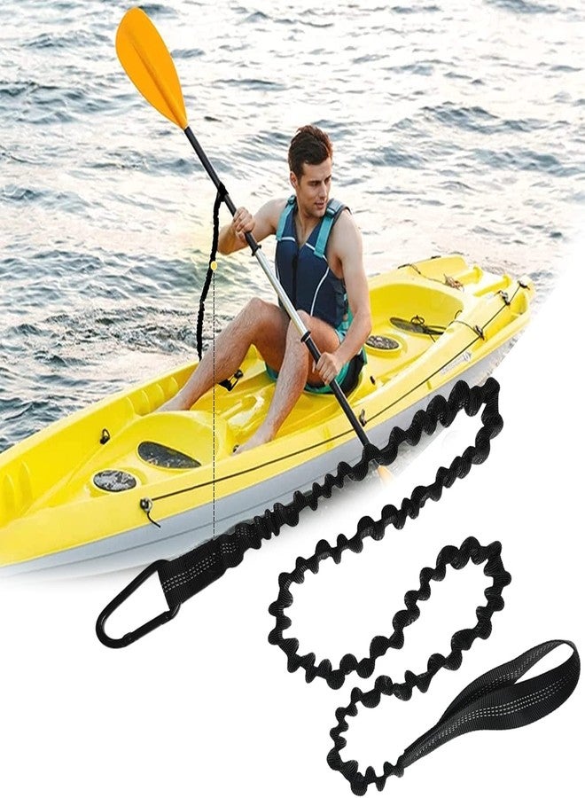 Lvsnro Libingying Paddle Leash Kayak Paddle Holder Tool Lanyard - 2 Pack Stretchable Paddle Strap with Carabiner Secure Leash Lanyard Rope for SUP Kayak Canoe Paddle Fishing Pole Rod (Black-2pcs) - Image 2