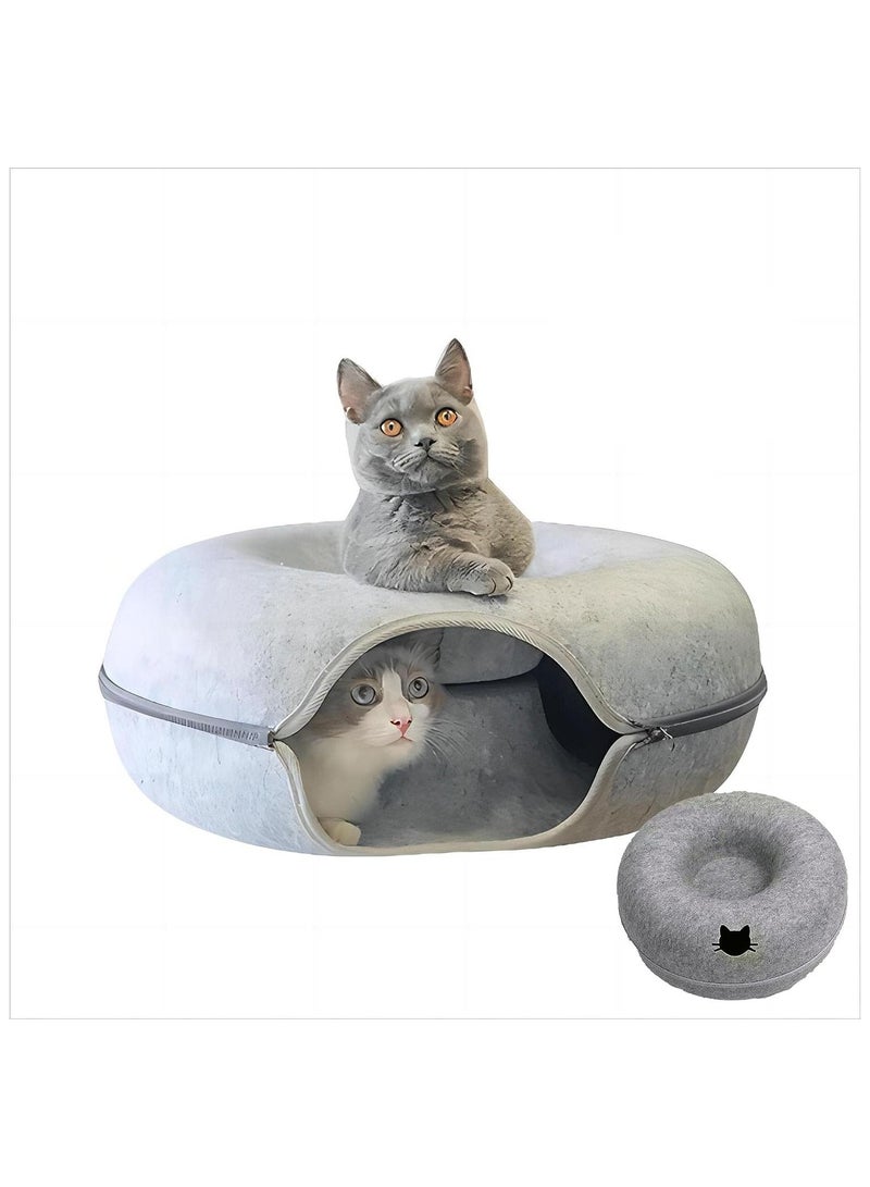 Cool Baby Style Four Seasons Universal Felt Cat Nest Donut Tunnel with Removable, Washable Bed Warm and Cozy Pet Sleeping Spot - Image 1