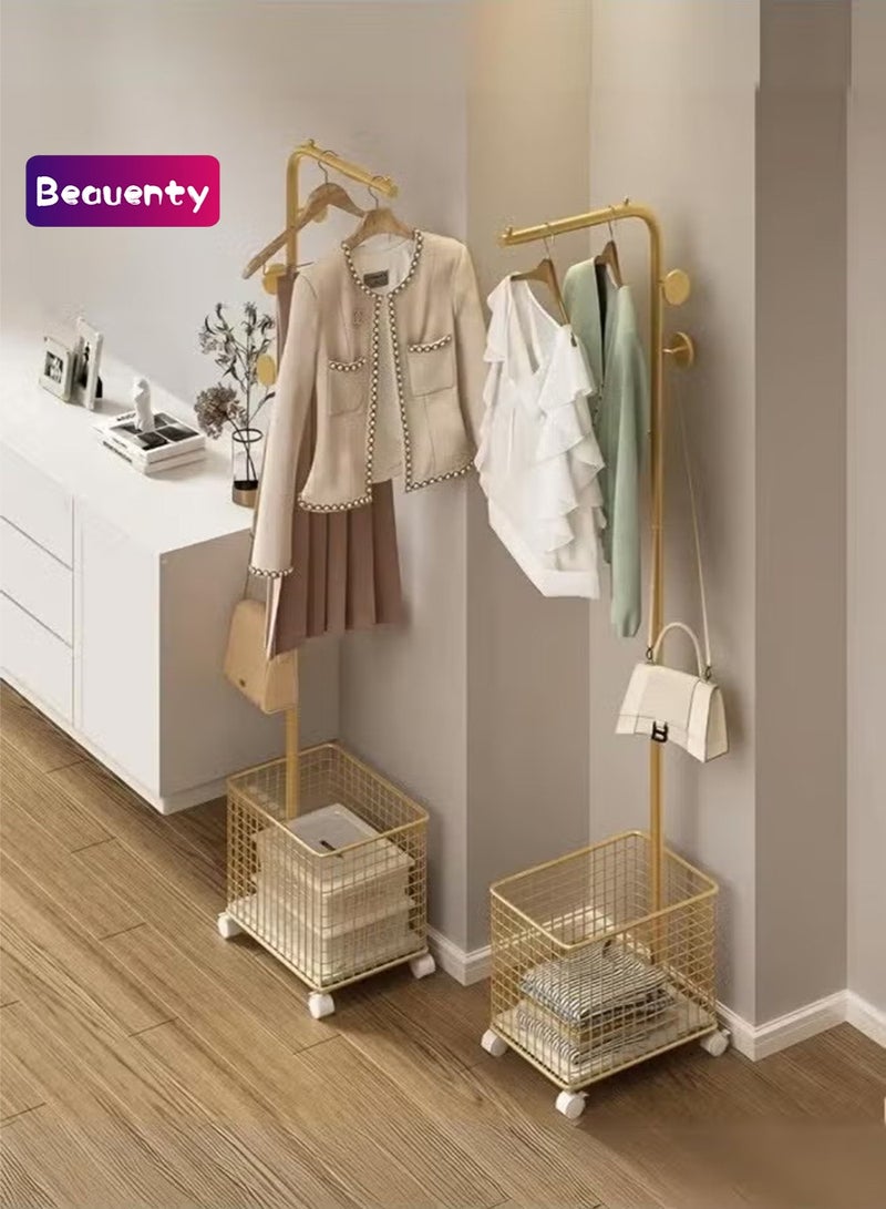 Beauenty Modern Design Metal Clothes Rack and Rack with Storage Basket - Multi-Use Mobile Clothes Organizer  1PCS - Image 1