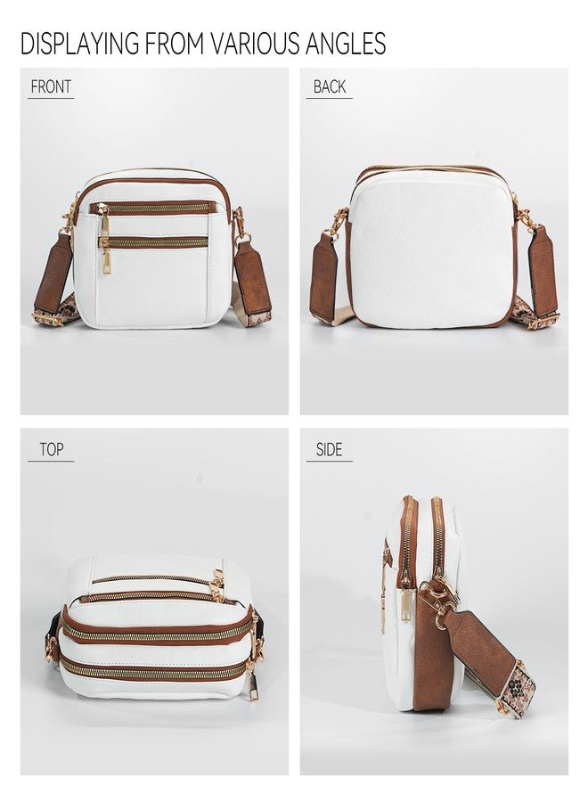 WJCD Women's Crossbody Purse - Vegan Leather Lightweight Shoulder Bag with Adjustable Strap, Stylish Small Handbags, White With Brown, Small, Classic British Style - Image 4