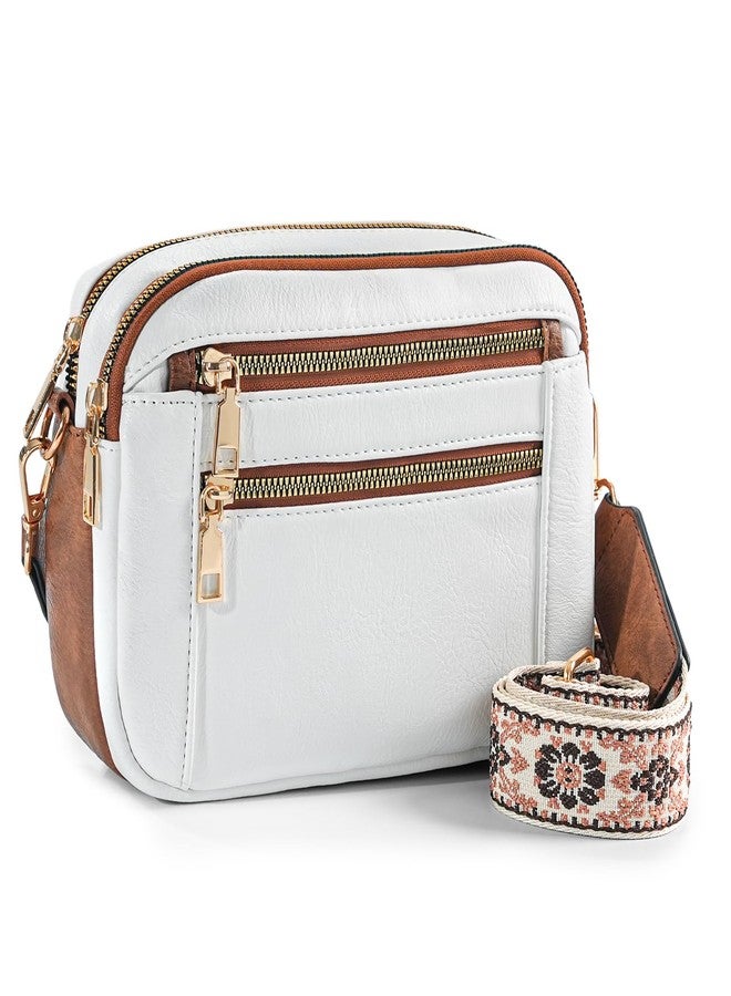 WJCD Women's Crossbody Purse - Vegan Leather Lightweight Shoulder Bag with Adjustable Strap, Stylish Small Handbags, White With Brown, Small, Classic British Style - Image 1