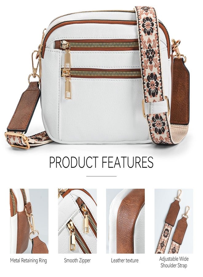 WJCD Women's Crossbody Purse - Vegan Leather Lightweight Shoulder Bag with Adjustable Strap, Stylish Small Handbags, White With Brown, Small, Classic British Style - Image 3
