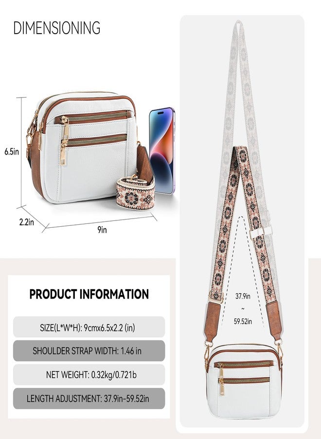WJCD Women's Crossbody Purse - Vegan Leather Lightweight Shoulder Bag with Adjustable Strap, Stylish Small Handbags, White With Brown, Small, Classic British Style - Image 2