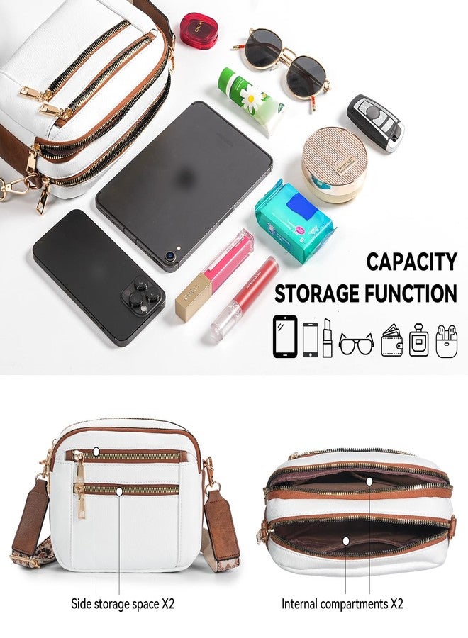 WJCD Women's Crossbody Purse - Vegan Leather Lightweight Shoulder Bag with Adjustable Strap, Stylish Small Handbags, White With Brown, Small, Classic British Style - Image 5